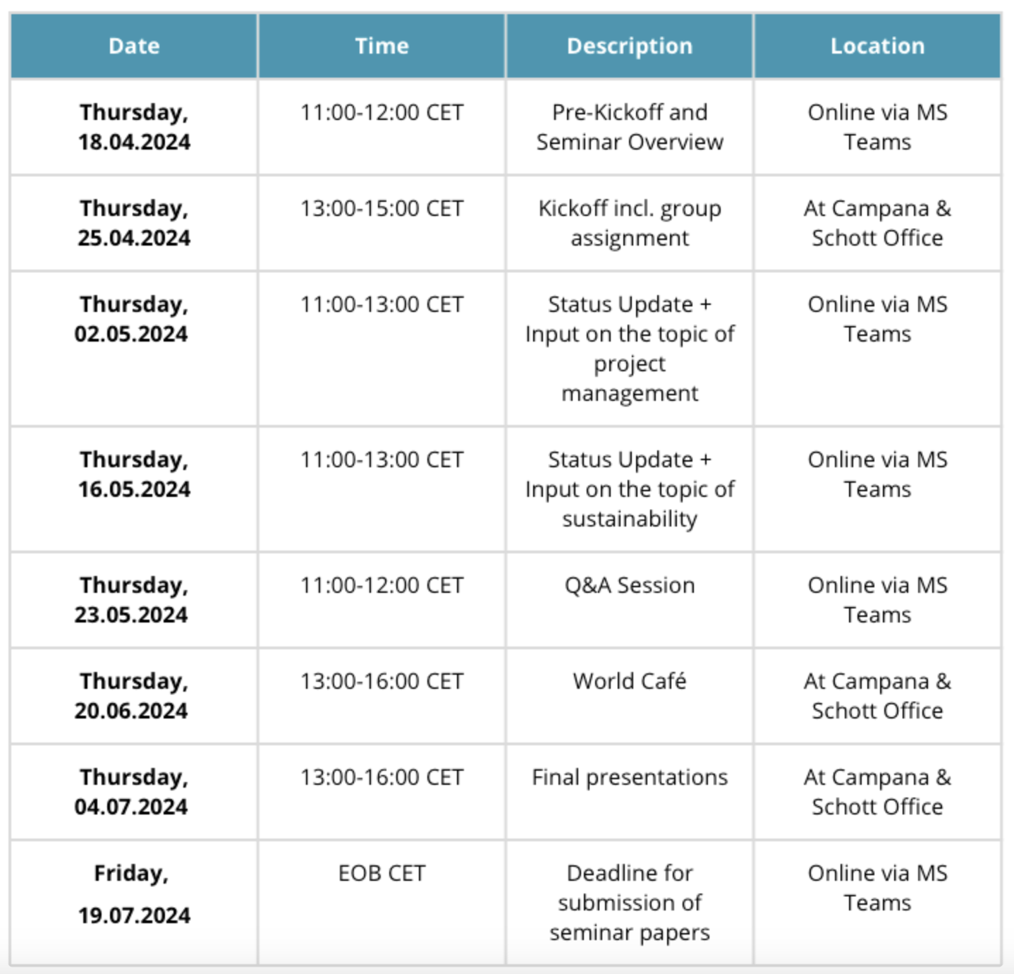 schedule