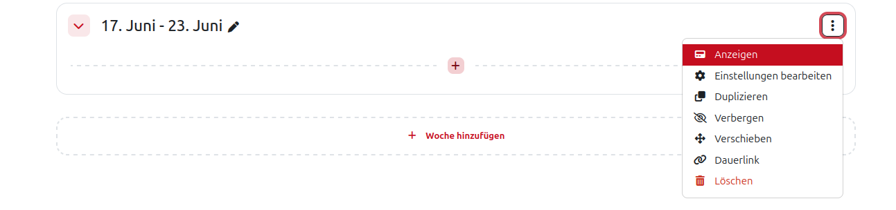 Screenshot von dem "Bearbeiten"-Menü eines Kursabschnittes