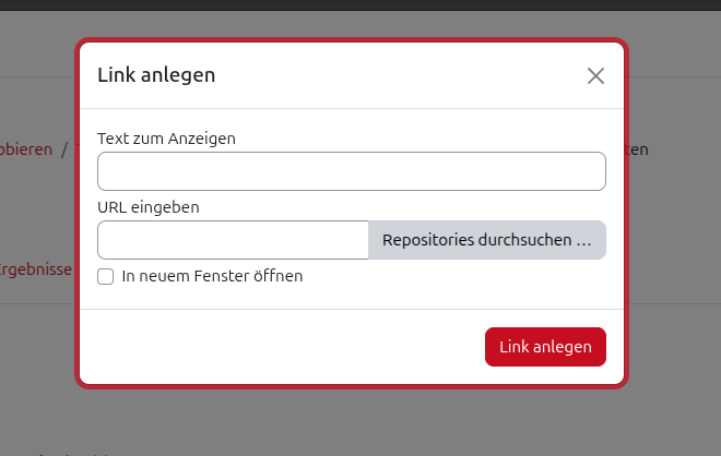 Screenshot des "Link anlegen" Fensters