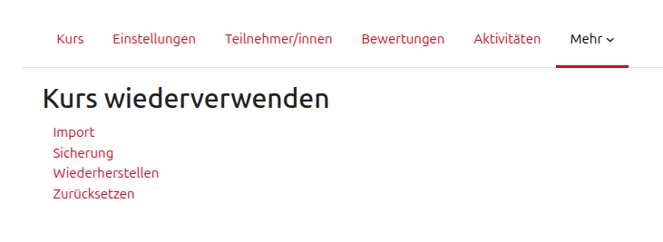 Screenshot der Seite "Kurs wiederverwenden"