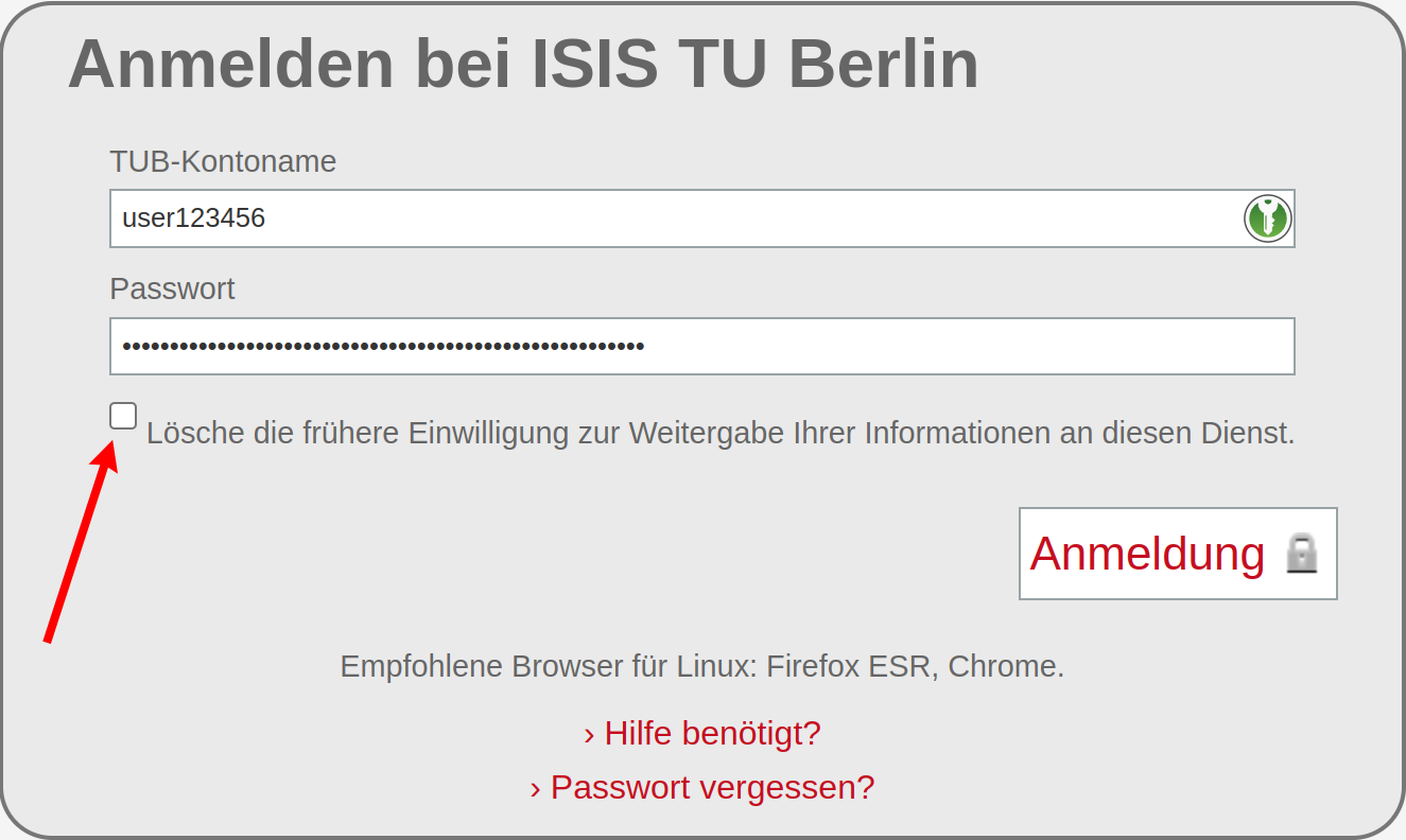 Screenshot mit Pfeil, der auf die Checkbox zeigt