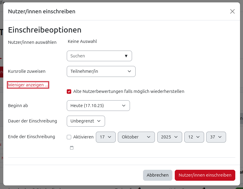 Screenshot des Fensters "Nutzer/innen einschreiben"